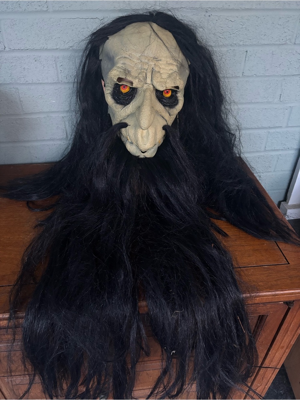 Vintage 2003 Paper Magic Halloween Mask Warlock Troll Ogre Long Black Hair Beard